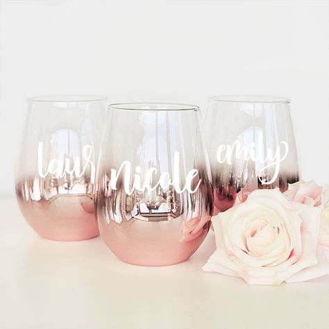 Rose Gold Wine Glasses, Wine Glass Favors, Gold Wine Glasses, Bridesmaid Wine Glasses, Cute Bridesmaids Gifts, Bridesmaid Wine, Personalized Wine Glasses, Wedding Favors Cheap, Personalized Bridesmaid Gifts