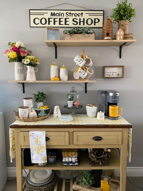 Bee Themed Coffee Bar, Bee Coffee Bar, Coffee Bar Station, Coffee Area, Coffee Stations, Street Coffee, Summer Coffee, Bar Station, Coffee Bar Decor