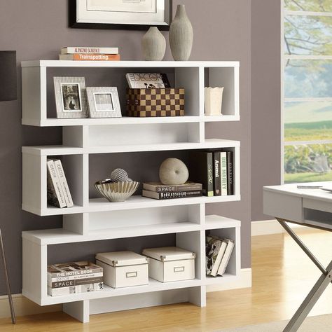 Monarch Hollow-Core 55 in. Modern Bookcase - White - The Monarch Hollow-Core 55 in. Modern Bookcase - White has a unique open design. Great for the living room or bedroom to store books and display your... Mdf Bookcase, 3 Shelf Bookcase, Contemporary Bookcase, Modern Bookshelf, Modern Bookcase, Bookshelf Design, White Bookcase, Small Living Room Decor, Modern Shelving