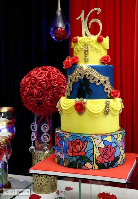 Quinceañera Party Ideas, Xv Ideas, Beauty And Beast Birthday, Belle Cake, Beauty And The Beast Theme, Sweet 16 Themes, Belle Birthday, Quinceanera Cakes