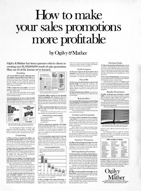 How to make your sales promotions more profitable #OgilvyArchive Advertising Quotes Marketing, Business And Advertising, Copywriting Ads, Color Overlay, David Ogilvy, Advertising Tips, Ogilvy Mather, Advertising Quotes, Marketing Copywriting