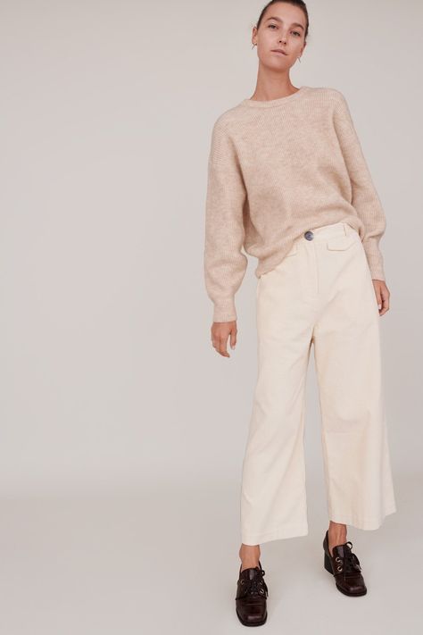 Cream Corduroy Pants Outfits, White Corduroy Pants Outfit, Mijeong Park, Corduroy Pants Outfit, Nothing Written, Wide Leg Pants Outfits, Corduroy Pant, Cream Pants, Lauren Manoogian