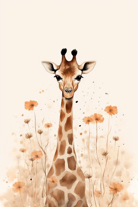 Iphone Wallpaper Giraffe, Girrafe Aesthetic Drawing, Girrafe Painting Easy, Cute Animal Paintings, Cute Giraffe Illustration, Draw Giraffe, Wallpaper Giraffe, Watercolour Giraffe, Giraffe Wallpaper