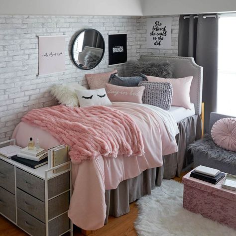 Dorm Bed Skirts, Dorm Pillows, Girls Dorm Room, College Dorm Room Decor, Dorm Room Designs, Decor Ikea, Dorm Room Inspiration, Teen Girl Bedrooms, Teen Bedroom Decor