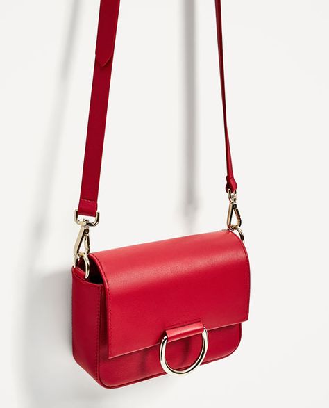 Image 3 of LEATHER CROSSBODY BAG WITH RING from Zara Sling Bags Women, Fashionable Bags, Red Crossbody Bag, Leather Bag Pattern, Real Leather Bags, Red Crossbody, Zara Bags, Bag Pack, Girly Bags