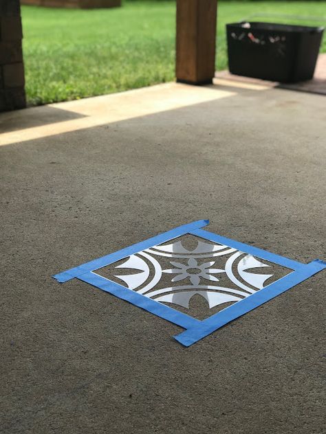 Folk Art Stencil, Stenciled Patio, Stencil Concrete, Something White, Concrete Sealer, Power Washing, Stenciled Floor, Old Towels, Concrete Color