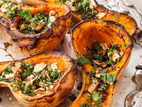 Roasted Squashes with Silan and Cinnamon | Recipes | Kosher.com Veal Roast, Sukkot Recipes, Salmon Skewers, Caramel Apple Crisp, Roast Pumpkin Soup, Honey Barbecue, Layered Salad, Wine Pairings, Brussel Sprout Salad