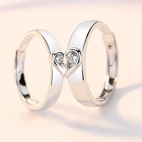 P R O D U C T D E T A I L S . Price is for a pair (male+female) rings set. . 925 Sterling Silver Ring Set ▪ The size of the ring is adjustable. ▪ This ring is designed in the simplest way which can be regarded as a classic work. ▪ This will be a fanastic way to witness your love, and of course it will be the unique way for you to commemorate your sweet love. C A R E T I P S To maintain the quality of your jewelry for a long time please: - Do not wear at the pool, spa or beach - Avoid contact wit خواتم خطوبة, Matching Couple Rings, Couple Ring Design, Romantic Rings, Promise Rings For Couples, Ring Man, Couple Style, Couples Ring Set, Couple Wedding Rings