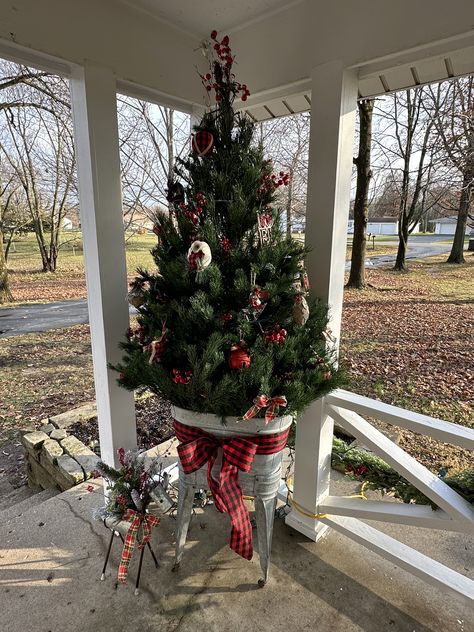 Christmas Porches, Tub Ideas, Tree Stands, Wash Tubs, Christmas Tree Stand, Christmas Porch, Tree Stand, Decor Outdoor, Outdoor Christmas Decorations