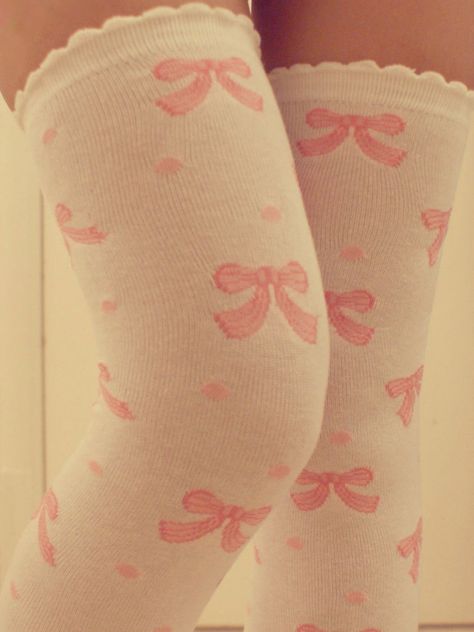 Girly bow thigh-highs Pink Bows, Thigh High Socks, Cute Socks, Pink Princess, Kawaii Clothes, Just Girly Things, Dream Clothes, Lolita Fashion, Kawaii Fashion