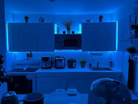 I was looking for something to put under my kitchen cabinets to light up my counters which were too dark with regular lighting to see well when prepping meals or reading recipes. I was able to put these up without help and as you can see the difference without and with lights in the recessed corners. #BTFlighting #ws2812b #ledstrip #ledtapelight #led #FCOB #livingroom #kitchenideas #kitchengoals Led Lights Kitchen Aesthetic, Led Light In Kitchen, Led Lights Kitchen, Dr Room, Led Kitchen, Lights Kitchen, Led Tape Lighting, House Organisation, Kitchen Aesthetic