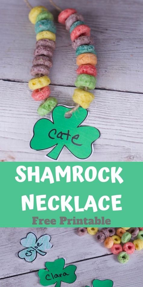 Edible Necklace, St Patricks Activities, Shamrock Printable, Sant Patrick, March Preschool, Saint Patricks Day Art, Shamrock Necklace, March Themes, St Patricks Day Crafts