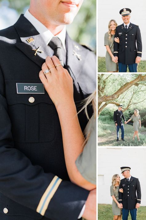 Law Enforcement Family Photos, Military Couple Photoshoot, Sailor Photoshoot, Military Family Photoshoot, Puppy Photo Ideas, Army Engagement Photos, Military Engagement Pictures, Military Family Pictures, Army Photoshoot