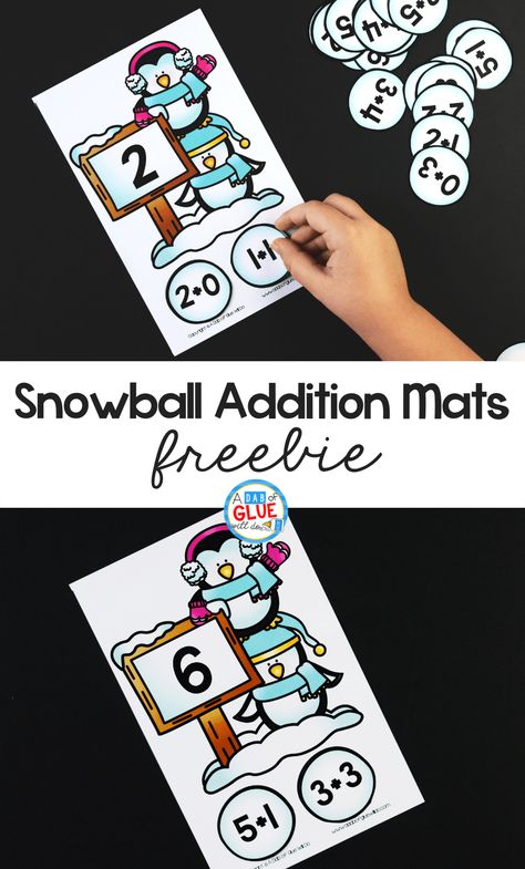 These Snowball Addition Mats are a great way to help our preschool and kindergarten students learn and review their addition facts in an exciting way! Addition Mats, First Grade Freebies, Kindergarten Addition, Kindergarten Addition Worksheets, Addition Kindergarten, Kindergarten Freebies, Winter Classroom, Winter Kindergarten, Winter Math