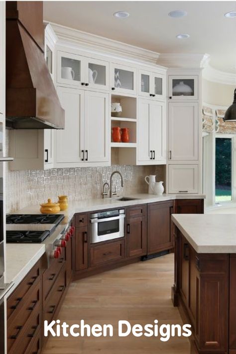 Two-tone #kitchen cabinets ideas. Combine two colors on your cabinets, and you’re on your means to a truly individual appearance. So burst out of the white-and-wood zone and let colour function the room. We’ve gathered a lots of kitchen colour combinations to get you going. Contemporary Walnut Kitchen, Kitchen Cabinets Design Ideas, Cabinets Design Ideas, Walnut Kitchen Cabinets, White Upper Cabinets, Kitchen Cabinets Design, Kitchen Cabinets Color Combination, Model Dapur, Two Tone Kitchen Cabinets