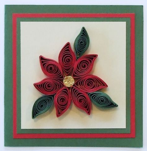 Christmas Card Ideas | Christmas Card Ideas for Rubber Stampers and Scrapbookers Quilling Poinsettia, Scrapbook Christmas Cards, Quilling Pattern, Christmas Scrapbook Pages, Paper Quilling Cards, Origami And Quilling, Quilling Christmas, Paper Quilling Patterns, Quilled Paper Art