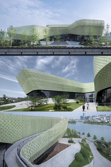 Parametric Building Design, Facade Brick Design, Double Skin Facade Architecture, Drop Off Design Architecture, Parametric Facade Design, Chinese Ribbon Dance, Parametric Design Architecture, Facade Design Architecture, Facade Concept