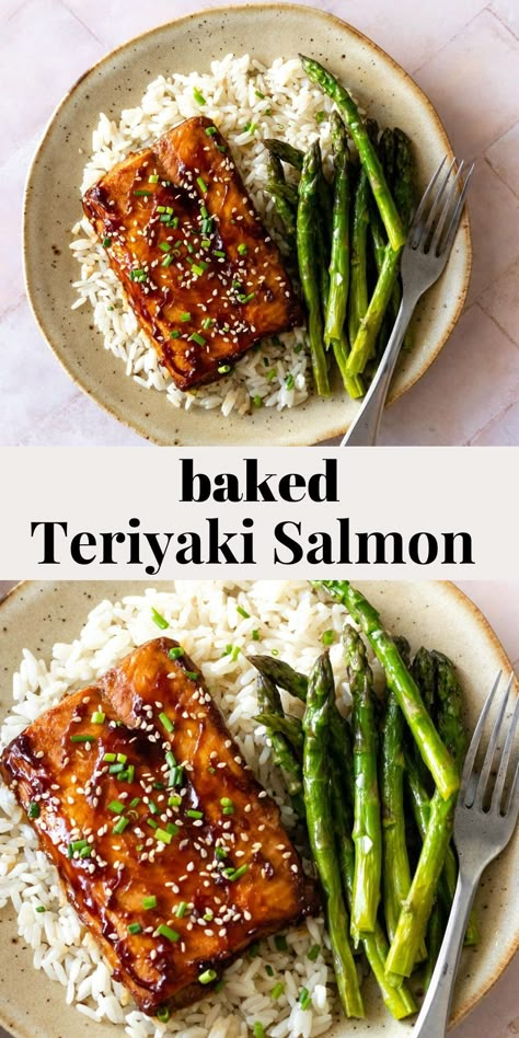 Fish Meal Prep, Rice And Asparagus, Easy Salmon Dinner, Baked Salmon And Asparagus, Salmon Dinner Recipes, Baked Teriyaki Salmon, Salmon Meal Prep, Salmon Teriyaki Recipe, Healthy Salmon Recipes