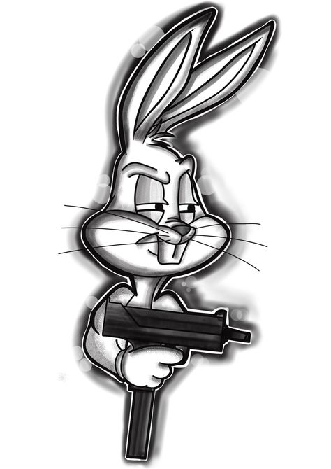 Elmer Fudd Tattoo, Bugs Bunny Drawing Sketches, Chicano Tattoos Gangsters, Bugs Bunny Drawing, Chest Tattoo Drawings, Gangster Drawings, Cartoon Tattoo Ideas, Animated Shows, Character Tattoos