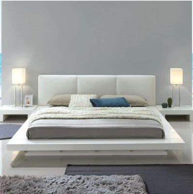 Gibbon Platform Configurable Bedroom Set Tufted Platform Bed, Low Profile Bed, Bed Platform, Bed King, Bed Pads, Low Bed, White Upholstery, California King Bedding, Padded Headboard