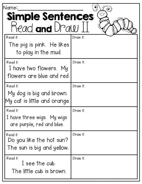 1st Grade English Worksheets - Best Coloring Pages For Kids Simple Sentence, Ela Worksheets, First Grade Worksheets, Worksheet For Kids, First Grade Reading, 1st Grade Worksheets, Comprehension Worksheets, Kindergarten Writing, Reading Worksheets