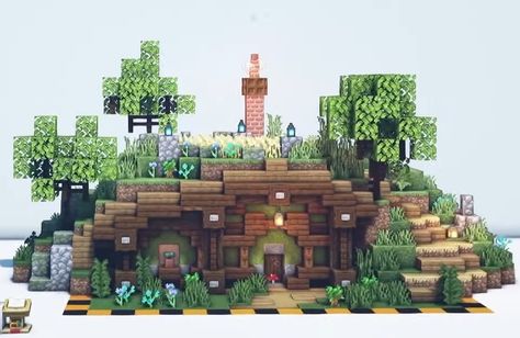 Mincraft Idea Houses Hobbit, Minecraft Bridge Design Cottagecore, Hobbit Home Minecraft, Minecraft Hobbit Hole, Minecraft Cow, Cottagecore Minecraft, Casa Hobbit, Rumah Minecraft Sederhana, Aesthetic Youtube