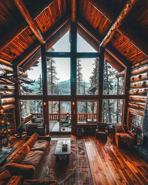 Snowy Mountain Cabin, Large Log Cabin, Cabin Mansion, Tennessee Orange, Fireplace Set, Modern Rustic Decor, Cabin Interiors, Snowy Mountain, Log Cabin Homes