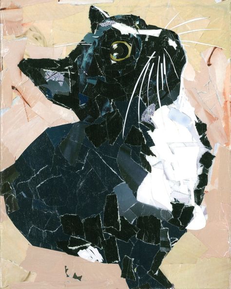 Kolazh Art Ideas, Collage Art Mixed Media Ideas, Animal Collage Art, Cat Collage Art, Mixed Media Canvas Collage, Cat Collage, Recycled Magazines, Designer Collage, Mosaic Animals