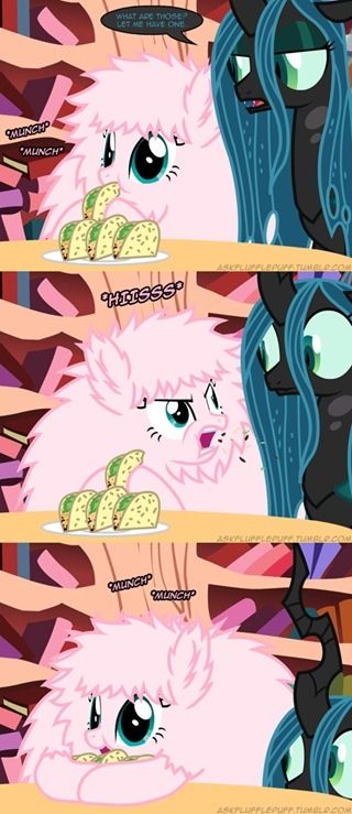 •_• fluffle puff! Fluffle Puff, Cartoon Reference, Fluffy Unicorn, Fluffy Puff, Mlp Funny, Queen Chrysalis, Mlp Comics, My Lil Pony, My Little Pony Comic