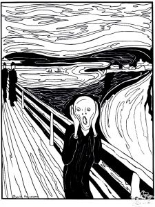 The Scream was painted by the expressionist artist Edvard Munch in 1893 Scream Painting Ideas, La Mona Lisa, Vase With Twelve Sunflowers, Scream Painting, Sunflower Coloring Pages, Famous Artists Paintings, Thomas Gainsborough, Coloring Page For Adults, Adults Coloring