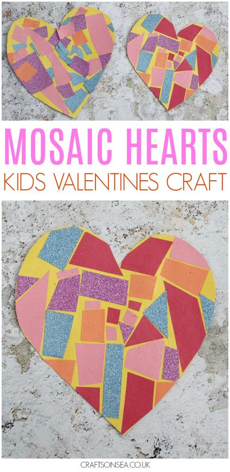 This easy mosaic heart craft is perfect for toddlers and preschoolers and makes a super pretty Valentines Day craft for kids! Practice scissor skills with this sweet Valentines Day activity that would great on a card or as a garland. Easy Mosaic, Mosaic Hearts, Heart Craft, February Crafts, Paper Mosaic, Mosaic Heart, Monthly Crafts, Valentine's Day Crafts For Kids, Preschool Valentines