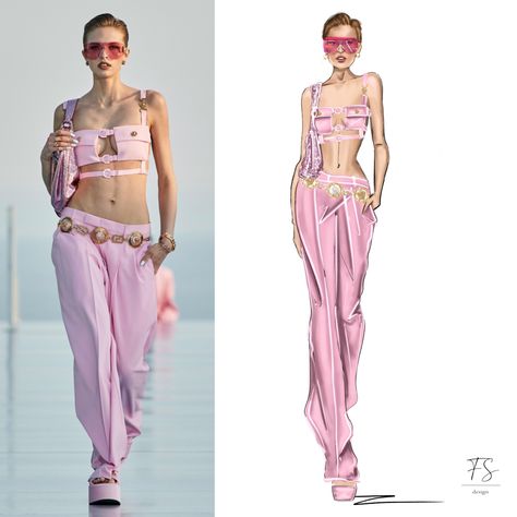 Versace Design, Fashion Course, Fashion Model Sketch, Versace Pink, Fashion Design Books, Model Sketch, Moodboard Inspiration, Versace Fashion, Fashion Design Patterns