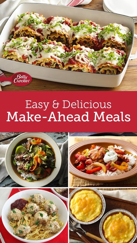 Busy schedules don’t always leave time for homemade meals, but these pre-prepped recipes make dinnertime a breeze. Prepare Ahead Meals, Healthy Meals To Make, Build A Meal, Best Potluck Dishes, Pre Cooked Meals, Pre Prepared Meals, Complete Meals, Frozen Lasagna, Pre Made Meals