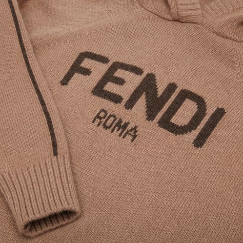 Junior sweater in caramel-colored pure cashmere with hood and Fendi Roma script intarsia in brown on the front. Made in Italy Caramel Color, Caramel, Cashmere, Fendi, In Italy, Italy, Pure Products, Quick Saves, Color