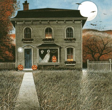 From the children's book "Pumpkin Heads!" by Wendell Minor~love the illustrations in this book!! Halloween Artwork, Halloween Illustration, Halloween Painting, Halloween Books, Halloween Images, Halloween Haunted Houses, Spooky Scary, Halloween Pictures, Retro Halloween