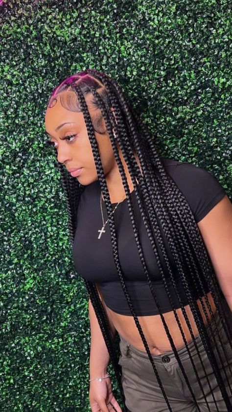 Big Plaits Box Braids, Braids Real Hair, Cutesy Hairstyles, Bob Cut Hairstyles, Low Bald Fade, Braiding Hairstyle, Medium Knotless Braids, Hairstyles Crochet, Long Cornrows