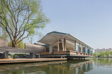 Deep Dive Rowing Club / Scenic Architecture Office Rowing Sport, Boathouse Design, Urban Design Graphics, Rowing Club, Wetland Park, Restaurant Architecture, Island Design, Architecture Office, Club Design