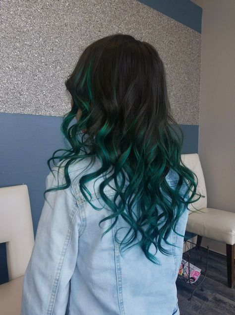 Haircut Ideas For Women Long Hair, Shego Hair, Green Hair Highlights, Ashile Sun, Teal Ombre Hair, Mousy Brown Hair, Blue Hair Dark, Dark Green Hair, Blue Green Hair