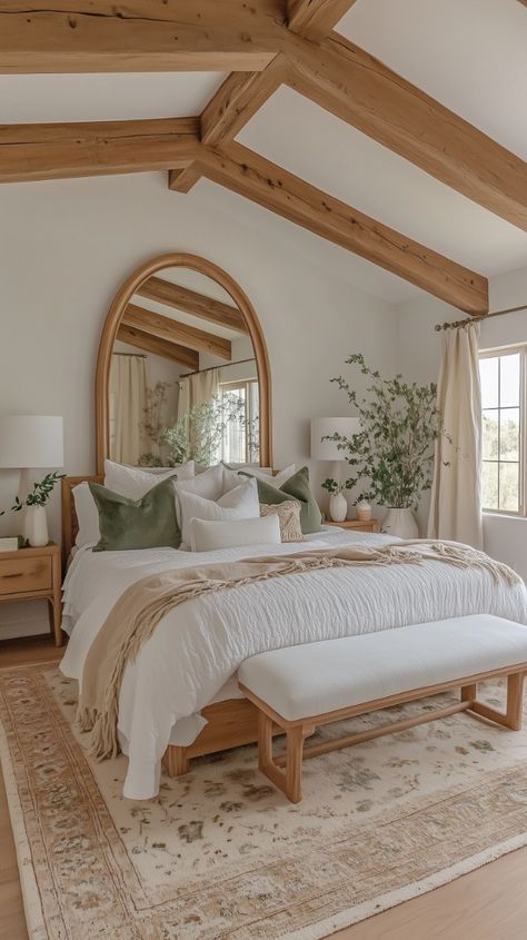 Neutral Bright Bedroom, Minimalist Cottagecore Bedroom, Earthy Luxury Bedroom, Neutral Earthy Bedroom, Woodsy Room, Rustic Minimalist Home, Coloured Bedroom, Natural Bedroom Decor, Barndominium Interior