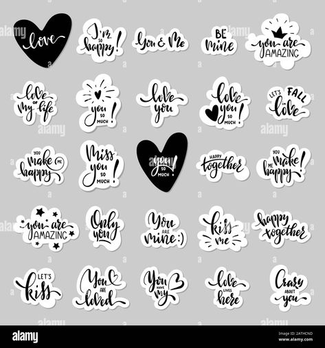 Download this stock vector: Valentine day hand lettering sticker set with romantic phrases - 2ATHCND from Alamy's library of millions of high resolution stock photos, illustrations and vectors. Barbie Stickers Printable, Library Artwork, Barbie Stickers, Valentine Font, Positivity Stickers, Printable Sticker Sheets, Scrapbook Quotes, Personalised Gifts Diy