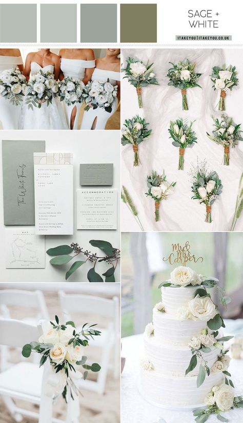 Sage Green Wedding Theme, Sage Wedding Colors, Sage Green Wedding Colors, Green Themed Wedding, White Wedding Theme, Green Wedding Colors, Sage Wedding, Blue Themed Wedding, Sage Green Wedding