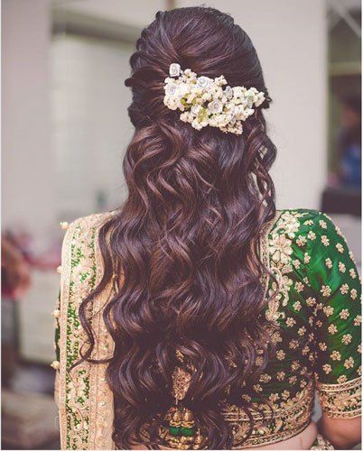 Beautiful half undo hairstyle with curls | The ultimate guide for the Indian Bride to plan her dream wedding. Witty Vows shares things no one tells brides, covers real weddings, ideas, inspirations, design trends and the right vendors, candid photographers etc.| #bridsmaids #inspiration #IndianWedding | Curated by #WittyVows - Things no one tells Brides | www.wittyvows.com Flowers In Hair For Wedding, Hair For Wedding, Half Up Curls, Undone Hair, Engagement Hairstyles, Wedding Braids, Indian Wedding Hairstyles, Colored Curly Hair, Indian Bridal Hairstyles