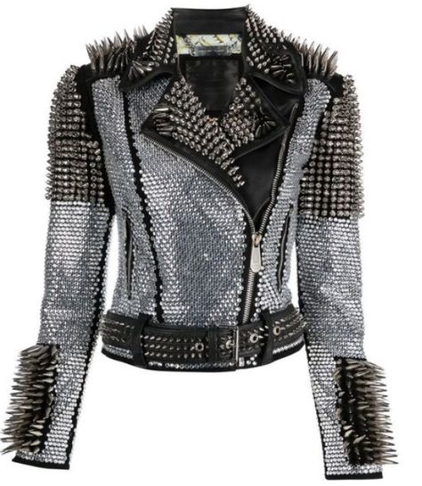 Wwe Outfits, Sassy Outfit, Studded Jacket, Wardrobe Edit, Leather Biker Jacket, Biker Style, Philipp Plein, Crystal Embellishment, Leather Jackets Women