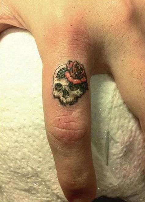 Skull finger tattoo - 55  Cute Finger Tattoos | Art and Design Skull Finger Tattoos, Small Skull Tattoo, Cute Finger Tattoos, Finger Tats, Finger Tattoo Designs, Sugar Skull Tattoos, Small Girl Tattoos, Ring Tattoos, Cute Small Tattoos