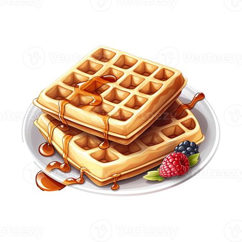 Delicious Waffles and Sweet Dessert. Tempting Breakfast Illustration. Generative AI Waffle Illustration Graphic Design, Waffle Illustration, Waffle Graphic, Desserts Illustration, Food Mural, Waffles Aesthetic, Breakfast Illustration, Digital Wedding Invitations Design, Dessert Illustration