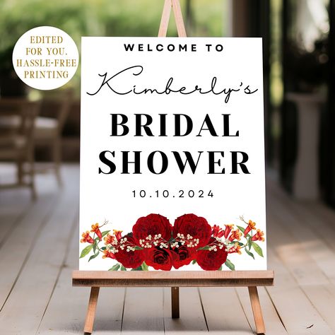 Bridal Shower Floral Decor, Bridal Party Sign, Bridal Shower Floral, Floral Aesthetics, Radiant Red, Bridal Shower Welcome Sign, Shower Welcome Sign, Meaningful Messages, Product Display