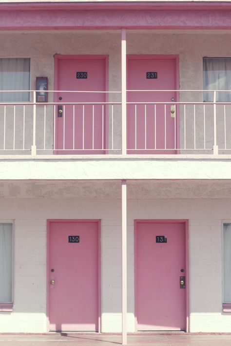 Pink Doors, Pink Motel, Desktop Gadgets, Boarding House, Pastel Pink Aesthetic, Photo Wall Collage, Take A Picture, Everything Pink, Pink Walls