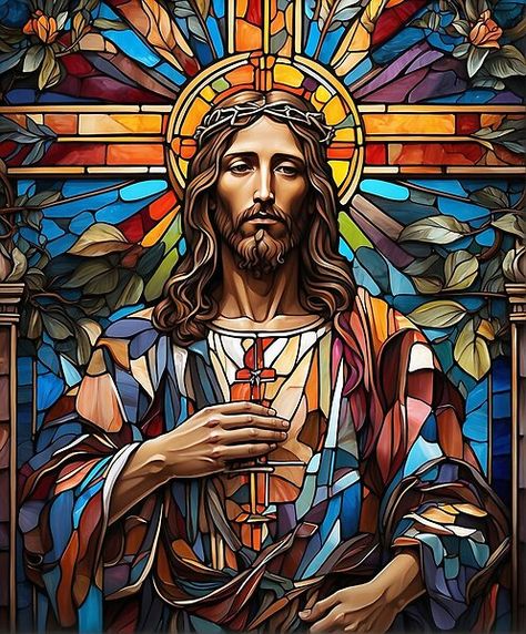 Stained Glass Art Crucifix Art, Jesus Art Drawing, Jesus Christ Painting, Catholic Decor, Jesus Christ Artwork, Bible Images, Jesus Christ Art, Jesus Painting, Jesus Christ Images