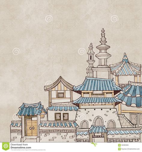 Korean Traditional House, Korean House, Korean Photo, Building Illustration, Asian Painting, Traditional Houses, Isometric Illustration, Traditional Building, Suwon