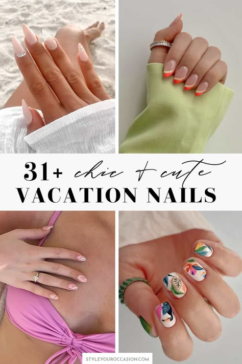 Looking for cute Vacation nails and design ideas? You’ll love this list of modern, chic ideas including tropical nails (Mexico trip!), beach nails, and other elegant nails. There’s also Disney nails, and ideas for a winter getaway too! With a variety of styles including coffin, almond shape, square, short long, acrylic, gel, and natural nails, this list has it all! Whether you want simple white nails or fun pink or blue, you’ll love this list for 2023! Nail For Vacation Beach, Nail Art Designs Extensions, Elegant Nails For Vacation, Cute Beach Nails Square, Tropical Holiday Nails Summer, Beach Vacation Acrylic Nails, Acrylic Nail Designs For Mexico, Acrylic Nail Designs Vacation, Almond Nails Vacation Designs